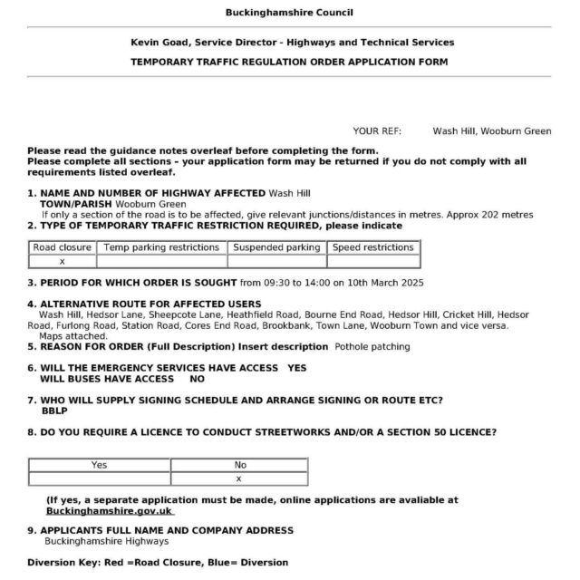⛔️WASH HILL ROAD CLOSURE⛔️
From 09:30 to 14:00 on 10th March 2025, Wash Hill will have a temporary traffic regulation order in place for pothole patching.
Please see attached map for alternative routes.